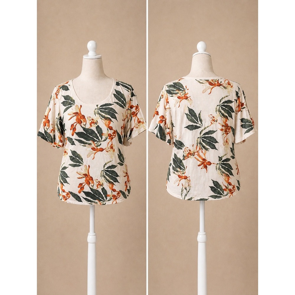 For The Republic Floral Top XL Tropical Boho Casual Summer Shirt